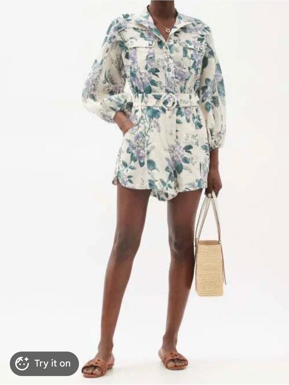 Zimmermann Cassia Floral Romper Jumpsuit Playsuit in Linen